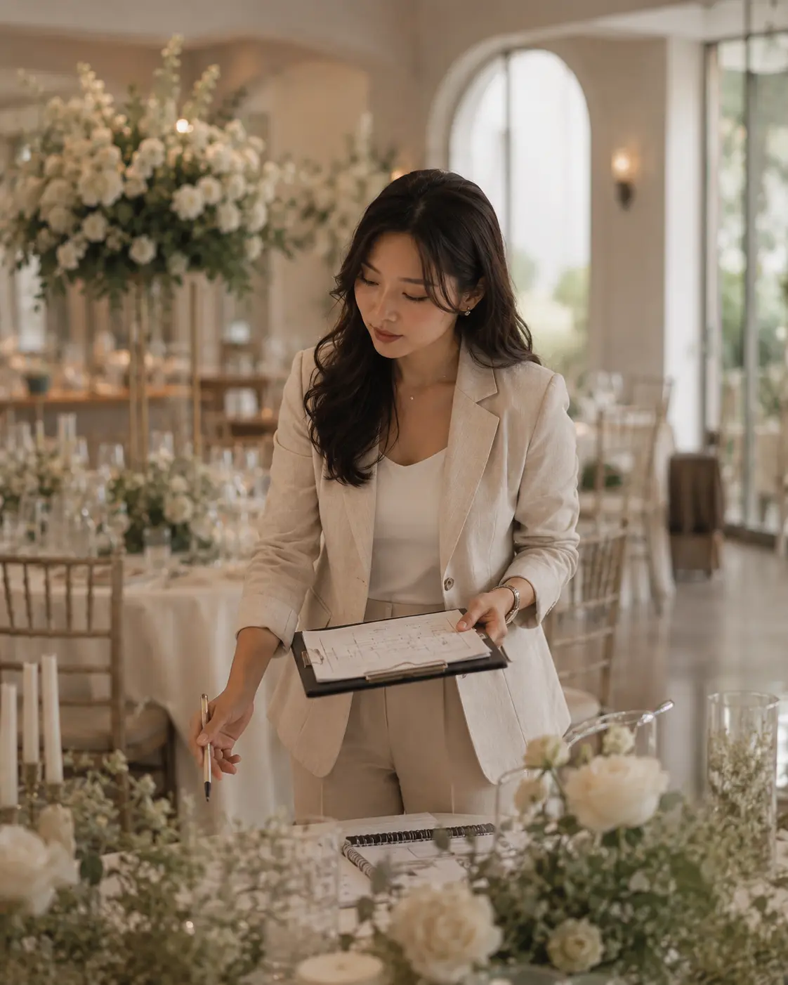 Wedding organizer profesional menyiapkan detail pernikahan di venue